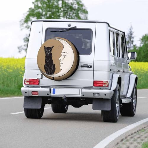 Image of Black Cat Moon Spare Tire Cover for RV Trailer Halloween Magical Cat Wheel Protectors Weatherproof Polyester Tire Case for All Cars SUV Camper Travel 15 inch