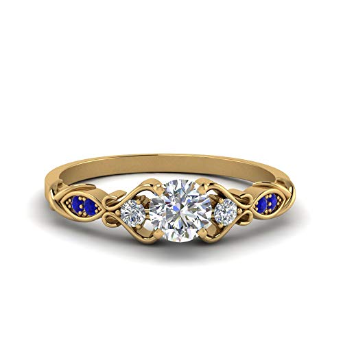 Image of Choose Your Gemstone Victorian Style Round Engagement Ring Yellow Gold Plated Round Shape Vintage Engagement Rings Matching Jewelry Wedding Jewelry Easy to Wear Gifts US Size 4 to 12