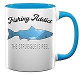Photo Gallery fishing addict the struggle is reel - tazza in ceramica per tè e caffè, colore: azzurro Photo Gallery fishing addict the struggle is reel - tazza in ceramica per tè e caffè, colore: azzurro