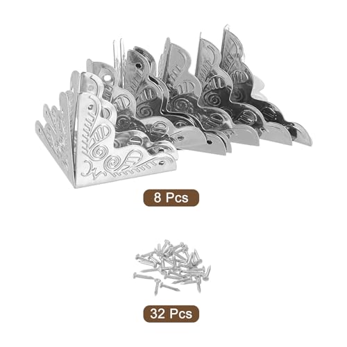 Image of uxcell 8 Pcs Metal Box Corner Protectors 1 inchx1 inch Corner Protectors Decorative with Mounting Screws for Storage Box Cabinets Wooden Chest, Silver Tone