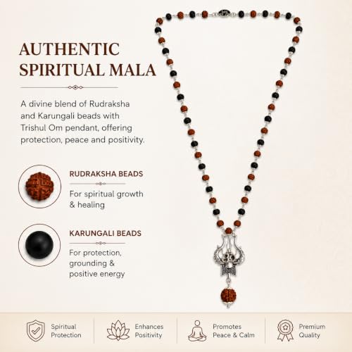 Image of Karungali Rudraksha Mala Original | 7mm 54 Beads with Shiva Trishul OM Damru and 12MM Panchmukhi Rudraksha | Rudraksha Karungali Mala | Karungali Mala with Rudraksha