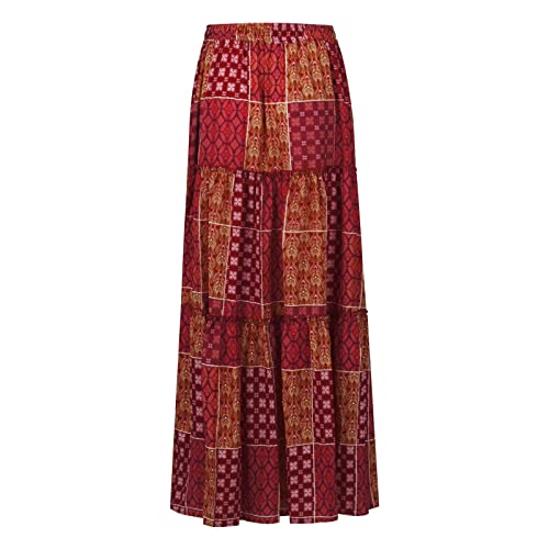 Floral Maxi Skirt for Women Summer 2025 Trendy Boho Elastic High Waisted Skirts A-Line Flowy Long Tiered Maxi Skirts4