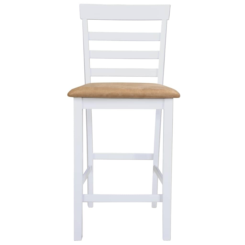 Table mange-debout blanche avec placage en bois véritable et 4 tabourets de bar en bois d'hévéa, 110 x 60 x 90,8 cm, hauteur d'assise 62 cm, salon à manger pour salle à manger, terrasse, balcon