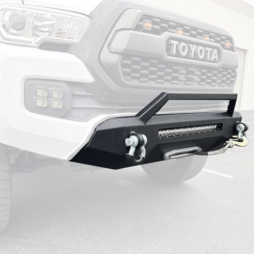 EAG Front Bumper Guard Textured Black Steel Compatible with 2016-2023 Tacoma Rock Crawler