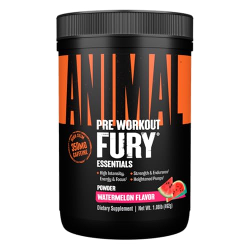 Animal Fury Pre Workout Powder Supplement for Energy and Focus 5g BCAA 350mg Caffeine Nitric Oxide Without Creatine Powerful Stimulant for Bodybuilders, Watermelon, Watermelon, 16.96 Ounce