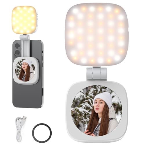 NEEWER BASICS Magnetic Selfie Light Compatible with MagSafe iPhone, CRI95 700lx/0.3m Folding LED Phone Fill Ring Lighting with Mirror for Zoom Makeup Photography Recording Video Conference,White NL48B
