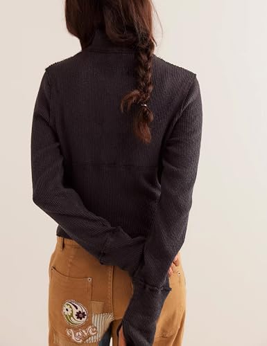 Image of Sweaters for Women Long Sleeve V Neck Ribbed Knit Tops Half Zip Pullover Sweater Casual Slim Fit