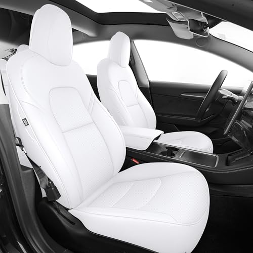 AOMSAZTO Car Seat Cover for Tesla Model 3 2017 2018 2019 2020 2021 2022 2023 - Full Set Customized White Seat Covers (with Armrest Cover)