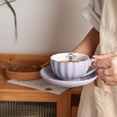 Sweejar Royal Ceramic Tea Cups And Saucers Set, 8 Ounce For Espresso Cups, Cappuccino Cups, Latte Cups - Set Of 1(Purple) #TOP4