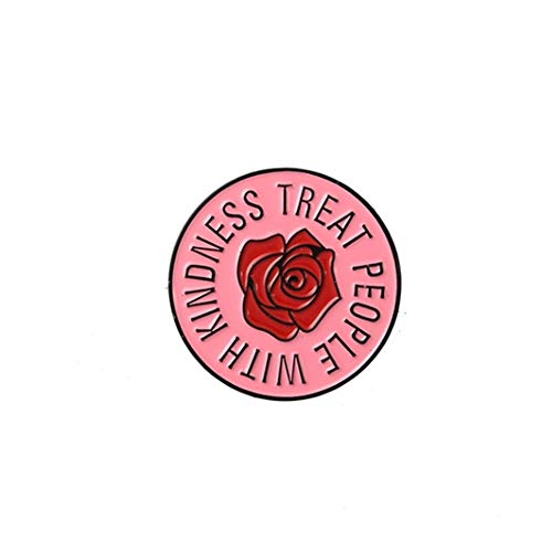 HUAhuako Brooch Pin, English Letter Treat People with Kindness Badge Jewelry for Clothes Scarf Pink