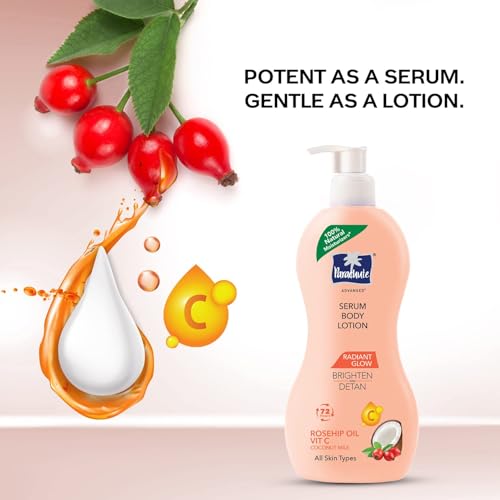 Image of Parachute Advansed Radiant Glow Body Lotion with Coconut Milk, Vitamin-C, Rosehip Oil, Niacinamide, 100% Natural Moisturizers, for All Skin Types, 13.5 fl oz, Pack of 2