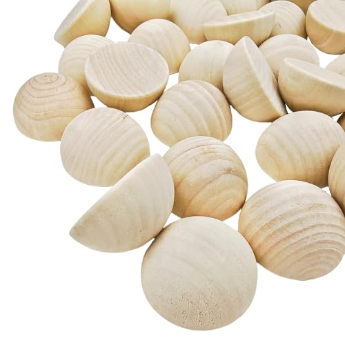 30 St&uuml;ck halbe Holzperlen 50mm Naturbelassene unbehandelte Holzhalbkugeln Runde gespaltene Holzkugeln f&uuml;r DIY-Projekte Bastelarbeiten