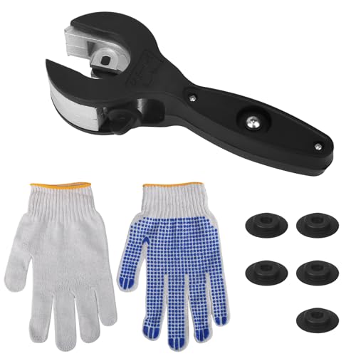 Tinoaly Coupe-Tube à Cliquet, Coupe-Tube Compact 2 en 1 8 à 29mm avec 5pcs Lames Rechange et Gants Outils Pratiques pour PPR PVC Métal Acier Inoxydable Cuivre Aluminium