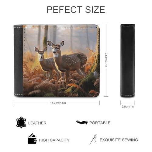 Men's Leather Wallet Bifold Wallet for Men Cute Deers Slim Wallet with Multiple Card Classic Passcase Mens Card Holder2