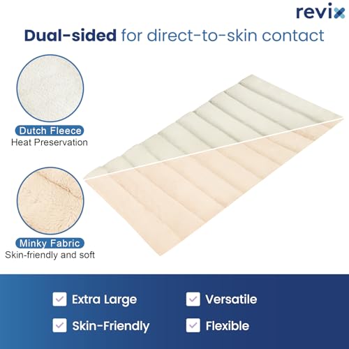 Image of REVIX Extra Large Microwavable Heating Pad for Back Comfort, Weighted Moist Heat Wrap with Flaxseed and Clay Beads, Reusable Hot and Cold Care for Neck, Shoulders, and Muscles, Beige
