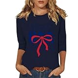 Women's 3/4 Sleeve Round Neck Blouse Casual Patriotic Flag Printed Shirts 250th Anniversary USA Tops