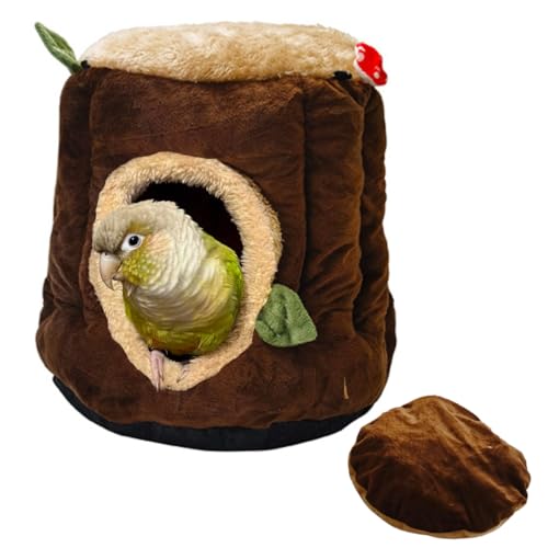 Warm Winter Bird Nest with Removable Cushion, Stump Style Bird House, Soft and Washable Hanging Bed Hammock for Parrot, African Grey,Chinchilla,Ferret, Bunny,Small Animal Houses & Habitats (Medium)