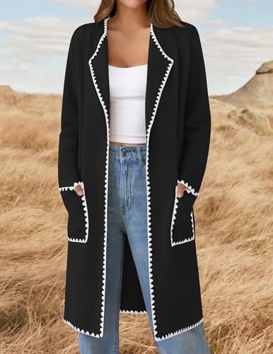 ZESICA Women's Open Front Long Cardigan Sweater Casual Lapel Coatigan Coat Fall Jacket Outerwear with Pockets4