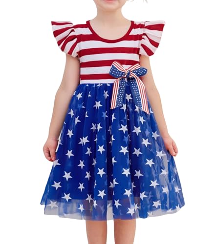 Girls Casual Tulle Tutu Dress Baby Toddler Ruffle Sleeves Bow Princess Party Dresses