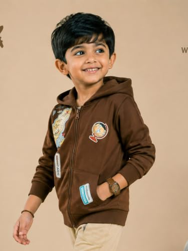 Image of Unisex Kids Solid Full Sleeve Zip Front Open Hooded Sweatshirt