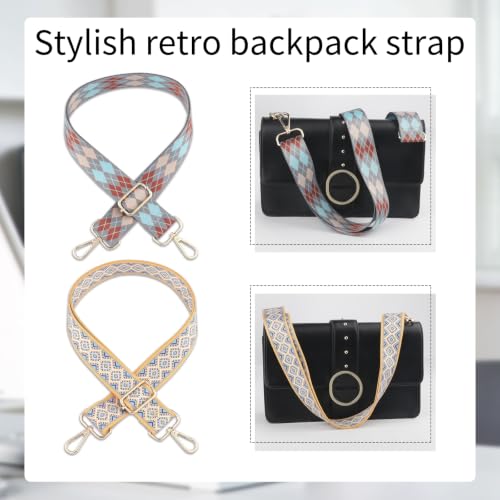 Image of 2 PCS Purse Strap,1.5 inch Wide Shoulder Strap Adjustable Replacement,Replacement Crossbody,Retro Multi pattern Crossbody Bag Straps for Handbag, Crossbody Bags, Shoulder Bags(lozenge pattern)