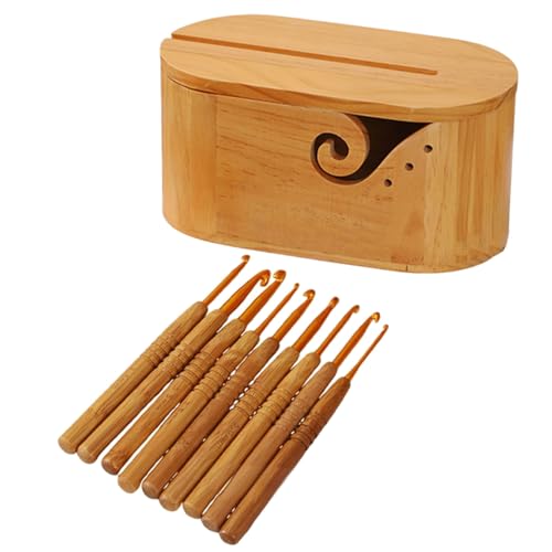 Tuygn Oval Yarn Bowl,Crochet Yarn Holder with 9pcs Knitting Hooks,