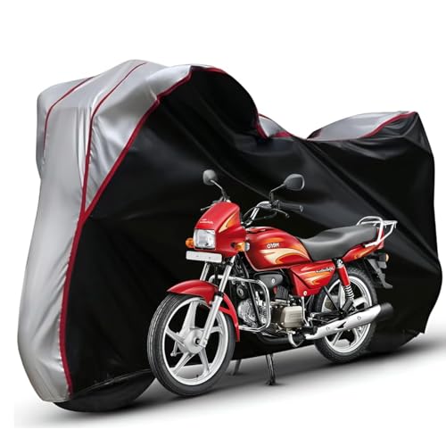 Image of Waterproof Bike Body Cover Compatible with Hero Splendor Dustproof Scratchproof - Motorcycle Cover for Two Wheeler, Outdoor Full Cover with UV, Duty, Rain Protection (Black Top Silver) R1A