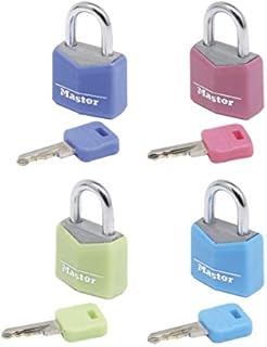 MASTER LOCK Small Padlocks [Key] [Keyed Alike] [Assorted Colours] [Family Pack of 4] 9120EURQCOLNOP - Best Used for Backpacks, Luggage, Computer Bags, Locker, Gym and More
