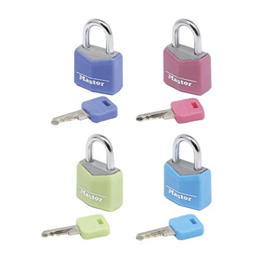 Master Lock Lot de 4 Cadenas 20 mm pour bagage, valise, sac à dos avec serrure à clé, couverture vinyle