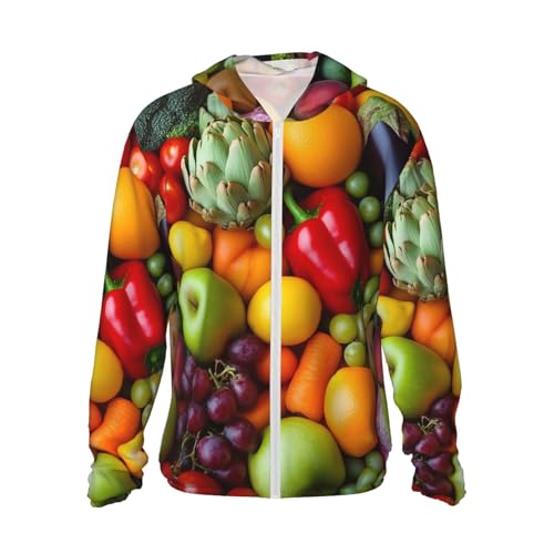 UPF 50+ Sun Protection Hoodie Long Sleeve Fresh Fruits and Vegetables Sun Shirt Rash Guard Fishing Shirts for Men