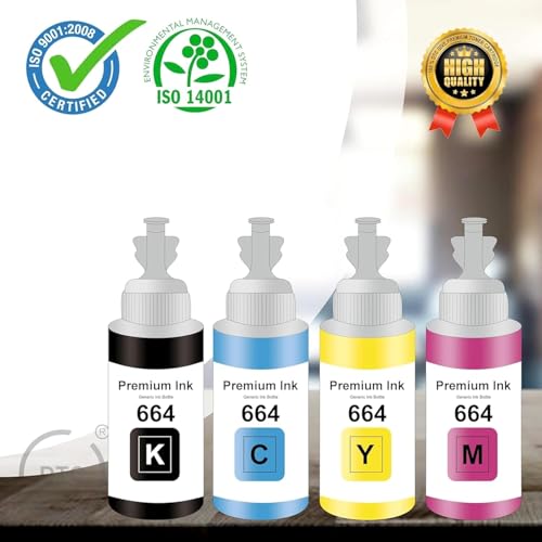 Image of T664 Ink Compatible for Epson L100, L110, L130, L200, L210, L220, L300, L310, L350, L355, L360, L365, L380, L455, L550, L555, L565 Printers (Multicolours)