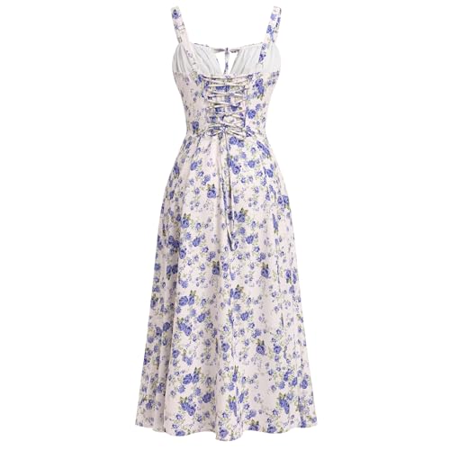 Image of IBTOM CASTLE Women Corset Dress Sleeveless Spaghetti Straps Casual Dresses Boho Slit Lace Up Flowy Midi Bustier Sundress