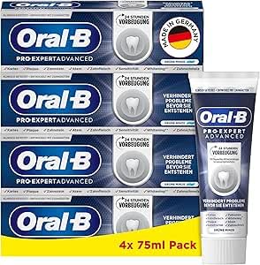 Oral-B Pro-Expert Advanced - Pasta de dientes para prevenir la placa de 24 horas, menta verde, fabricada en Alemania, 4 unidades de 75 ml