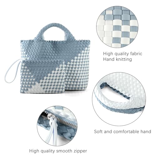 Image of Woven Bag for Women, Neoprene Tote Bag Summer Beach Handbag Purse Retro Handmade Travel Shoulder Bag Set