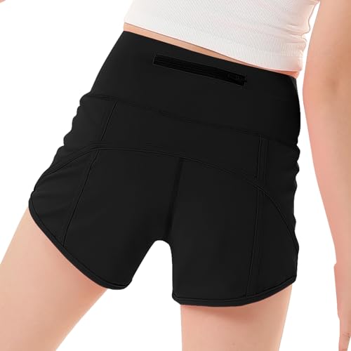 RISSCAN Girls Athletic Running Shorts Teen Girls with Back Zip Pocket Workout Quick Dry Lightweight Active Short for Kids(Black, L)2