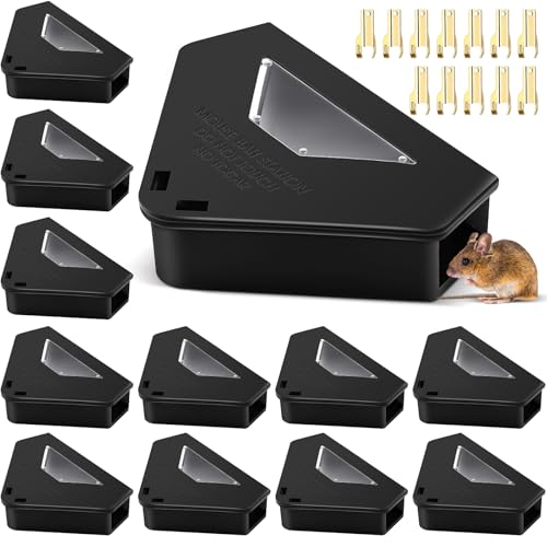 Qualirey 12 estaciones de cebo para mouse con llave necesaria, trampas para ratones, cajas de cebo, estación de ratones para ratones en interiores y exteriores, mantiene a los niños y mascotas