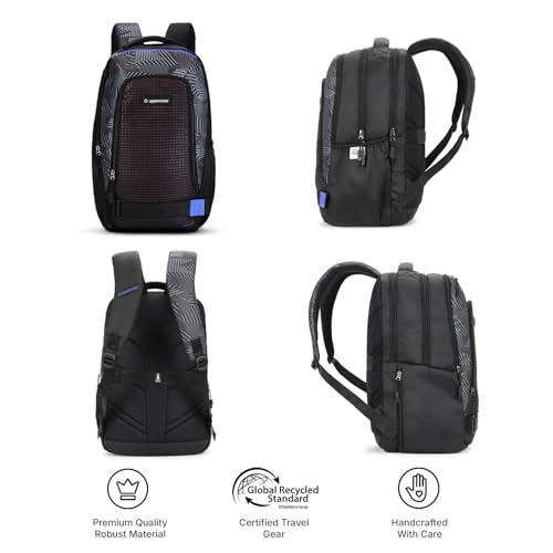 Image of uppercase Pixel Plus Laptop Backpack | Well-Padded, Separate Tech Organiser, Rain Cover, Trolley Sleeve, Side Bottle Pocket | 500 Days Warranty | Black