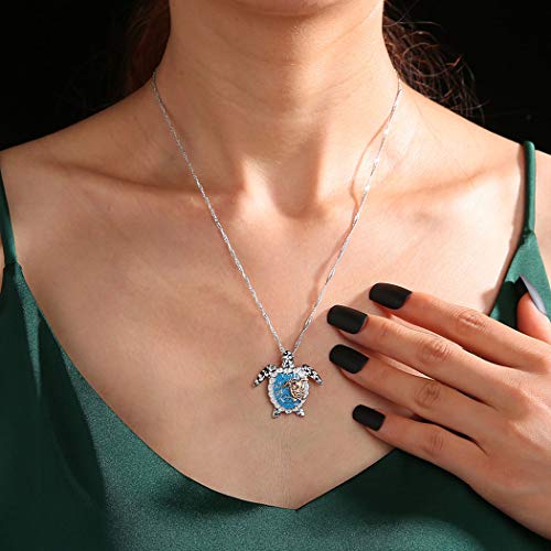 Yienate Collier bohème tendance simple bleu et doré avec pendentif tortue en argent pour femme et fille Cover