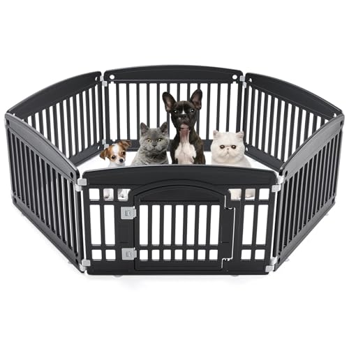 Dog Playpen 6-Panel 24 Inch Safe Secure Indoor Outdoor Pet Fence, Folding Portable 35 x 35 x 24IN, Ideal for Small to Medium Dogs Easy to Clean (Black)