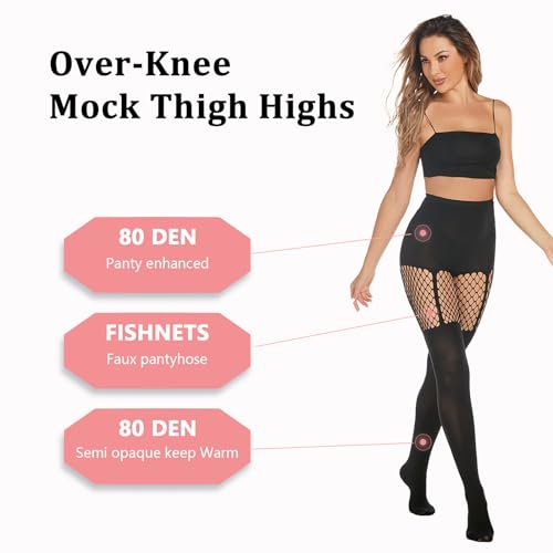 MANZI Faux Thigh High Tights Mock Suspender Pantyhose Striped Goth Fishnets Pack of 24