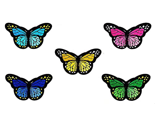 MauSong Butterfly Iron Patches, Embroidered Sew Applique Repair Patch, Embroidery, Decals, Crafts DIY Decoration. Suitable for Jeans, Bags, Jackets, Clothing, Hats, Arts Craft Sew Making, 5 Pack