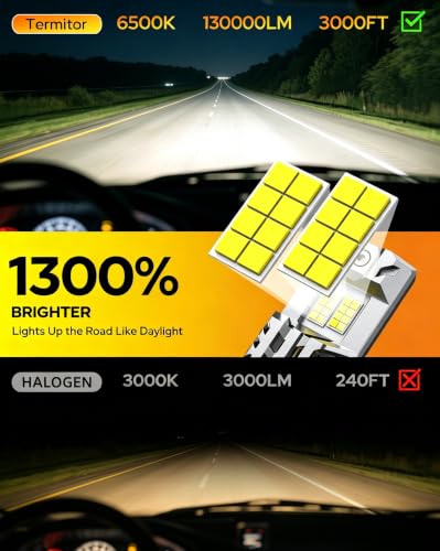 Image of Termitor ๐๐๐ฐ ๐๐๐ง H13 /9008 Light Bulbs, ๐๐๐,๐๐๐๐๐ Ultra High Brightness, Anti-Flicker, 6500K Cool White,32 CSP Chips, IP68 Waterproof, 90000 Hrs Lifespan, Pack of 2
