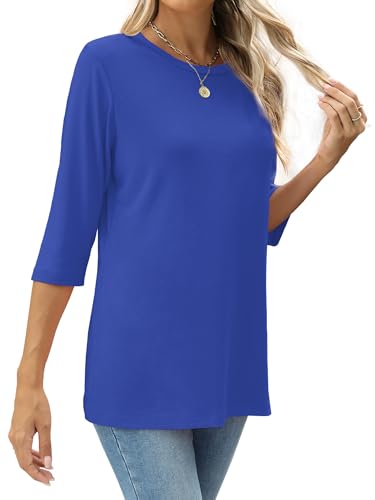 Image of JomeDesign Womens Tops 3 /4 Sleeve Shirts Round Neck Loose Casual Blouses
