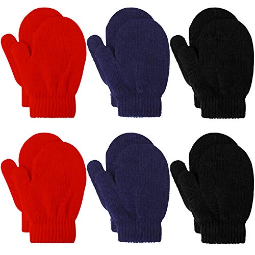 Cooraby 6 Pairs Toddler Magic Stretch Mittens Winter Unisex Baby Knitted Gloves Mittens