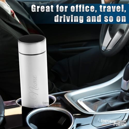 Image of CORPORATE PORIUM Your Name Printed Stainless Steel Vacuum Insulated Bottle With Tea Filter | 500 ML | Easy to Carry | Leakproof Personalized Gift Flask | Permanent Printing (White)