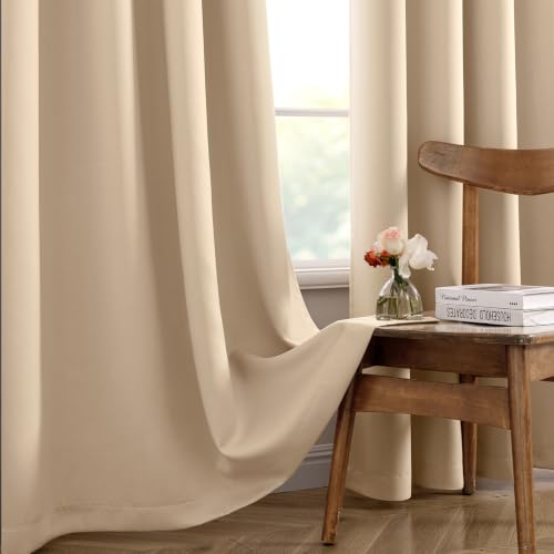 Image of MIULEE Beige Blackout Bedroom Curtains Drapes 95 Inch Long 52 inchx95 inch | Grommet Top, Room Darkening Window Drapes, Privacy Protection, Thermal Insulated, Heat Blocking, Light Blocking