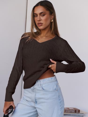 Image of ANRABESS Women's Cable Knit V Neck Fitted Sweaters