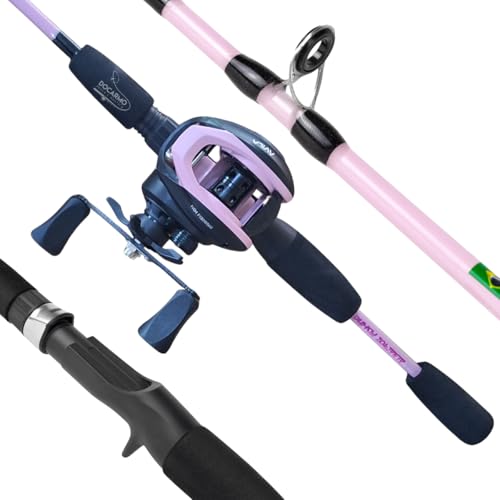 Kit de Pesca Albatroz Rosa Vara Kara 15lb + Carretilha 3 Rolamentos Ávila (Direita)