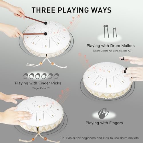 JINBAITAI Bear Steel Tongue Drum 13 Inch 13 Note, Steel Drum with Mallets 2 Pairs, Carry Bag and Music Book, C Major Musical Instruments, Handpan Drums for Adults and Kids (Porcelain White) JINBAITAI Bear Steel Tongue Drum 13 Inch 13 Note, Steel Drum with Mallets 2 Pairs, Carry Bag and Music Book, C Major Musical Instruments, Handpan Drums for Adults and Kids (Porcelain White) - Image 5