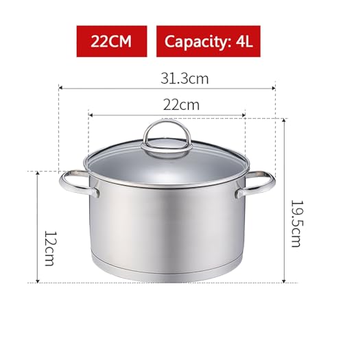 ASerZenith Stainless Steel Sauce Pan,3 Ply Stainless Steel Stock Pot,Induction Pots Kitchen Cookware,with Glass Lid for Stew/Simmering/Soup (One Color 4L) - Image 2
